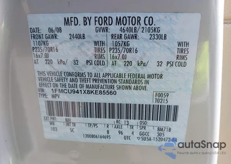 2008 Ford Escape Limited from USA, damaged, VIN 1FMCU941X8KE85560